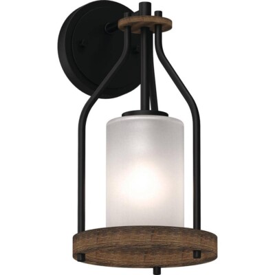 Emery 1-Light 5 in. Walnut and Black Wall Sconce by Volume Lighting