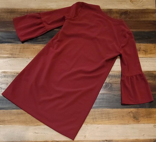 J. Crew V-Neck Flared Sleeve Tunic Dress Size M Burgundy Red Women's Size 0 XS - Picture 3 of 9