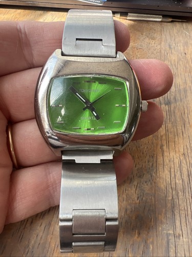 Herren Damen TokyoBay gebürsteter Edelstahl Uhr Green Bubble Face