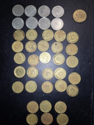 Lot of 40 circulated German 5, 10 amd 50 Pfennig Coins   1950 1980s
