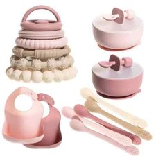 Silicone Baby Essentials Bundle   Stacking Toy, Feeding Bibs, Suction Bowls..