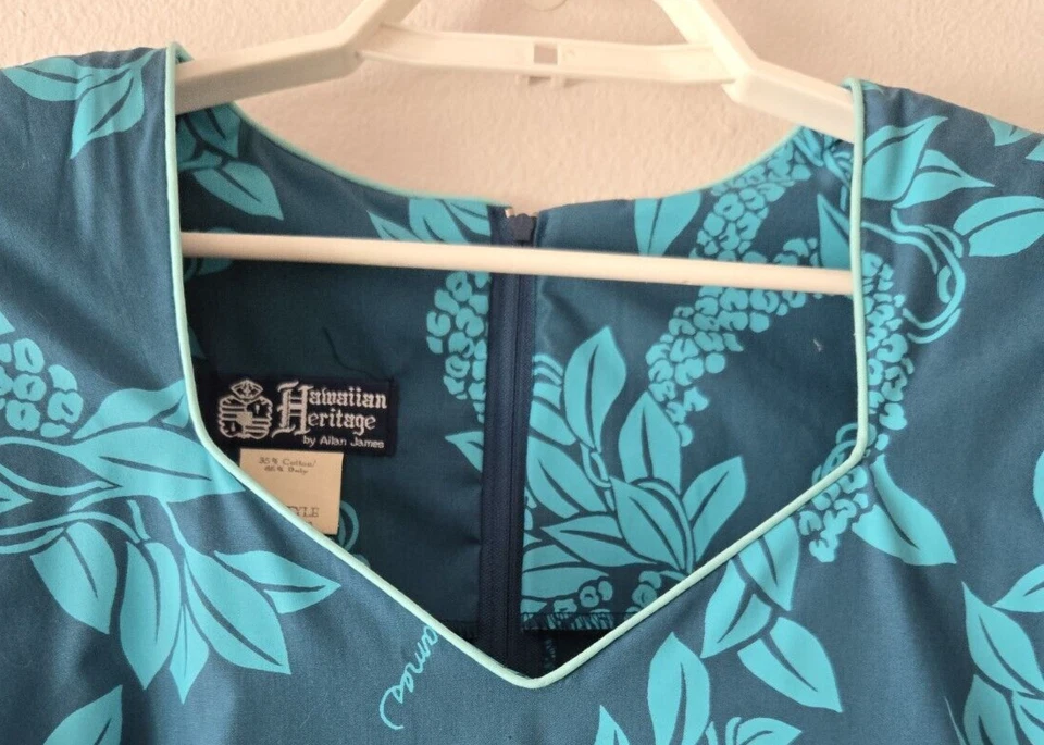 Vestido floral verde herança havaiana vintage 12 tiki assimétrico bainha de babado EUA - Imagem 4 de 4