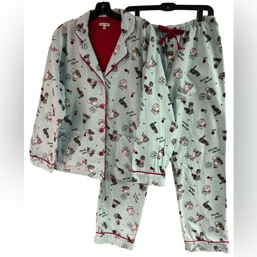 PJ Salvage Blue Cat Beauty Queen Flannel Pajamas Size M - 第 1/6 張圖片