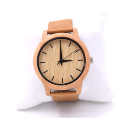 Bamboo Round Dial Quartz Watch with Leather Strap and Pin Bamboo Round Dial Quartz Watch with Leather Strap and Pin