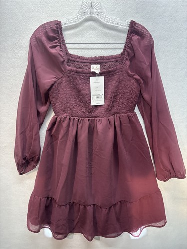 Women’s Isabel Maternity Long Sleeve Chiffon Mini Dress Burgundy XS NWT - Picture 5 of 7