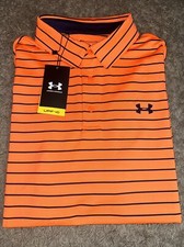 NEW Men's Under Armour Playoff Polo Shirt Orange Striped Size XLarge MSRP 70.00