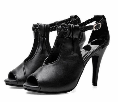 Damenschuhe hoher Absatz Peeptoe ausgehöhlte Sommer-Sandale mit Knöchelriemen - Bild 5 von 16