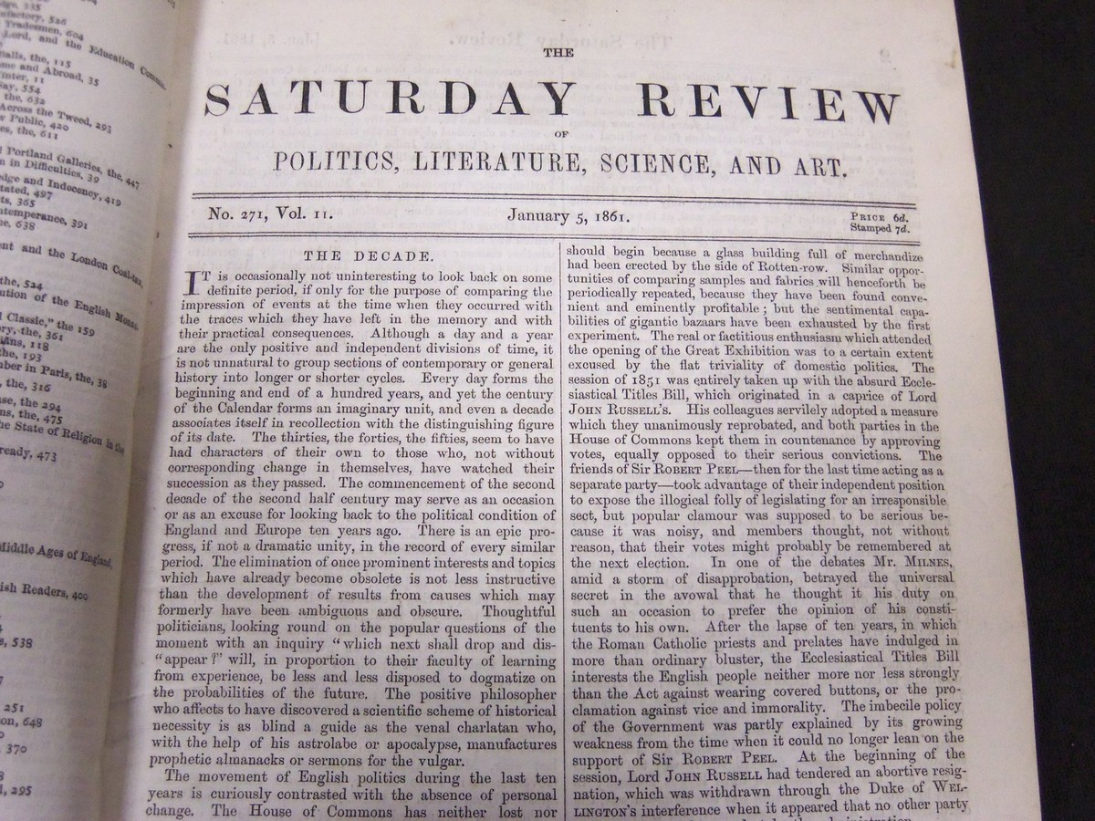 1861 SATURDAY REVIEW 2 BOUND VOLUMES - COMPLETE YR