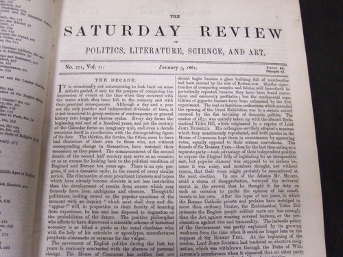 1861 SATURDAY REVIEW 2 BOUND VOLUMES - COMPLETE YR- PUBLISHED IN LONDON - R 1080 - Picture 2 of 7