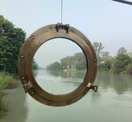 Fenêtre de hublot de bateau canal 24 pouces en verre - finition ancienne fenêtre de navire fenêtre murale - Photo 4 sur 21