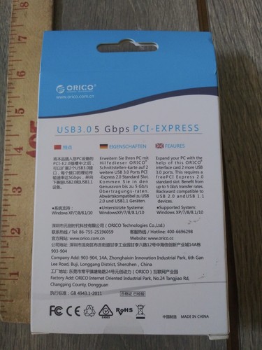 ORICO 2 Port PCI-E to USB 3.0 PCI Express Expansion Card Adapter Hub VIA 5Gbps - Afbeelding 2 van 3