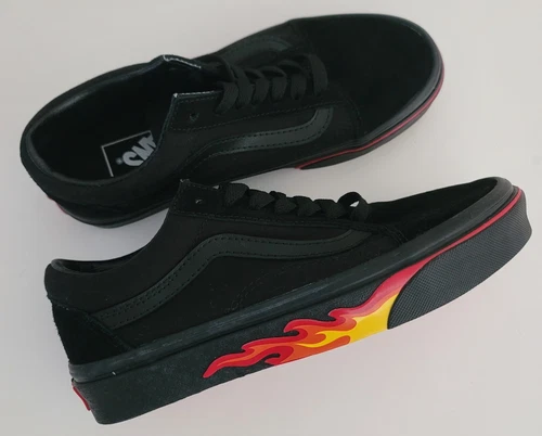 VANS Old Skool Flame Wall Black & Black Shoes Size: Youth/Men 4.5 or Women's 6