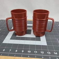 2 Vintage Rubbermaid Burnt Sienna Ribbed Cup Mug w/ Handles #3829