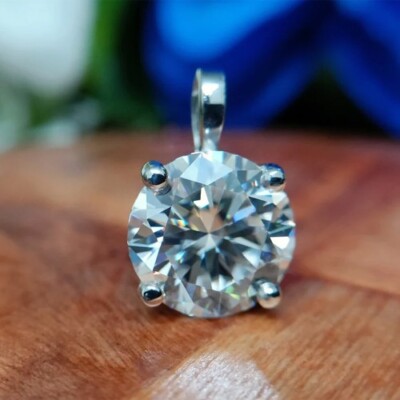 RARE 10 Ct Certified Off White Treated Diamond Solitaire Pendant in 925 Silver
