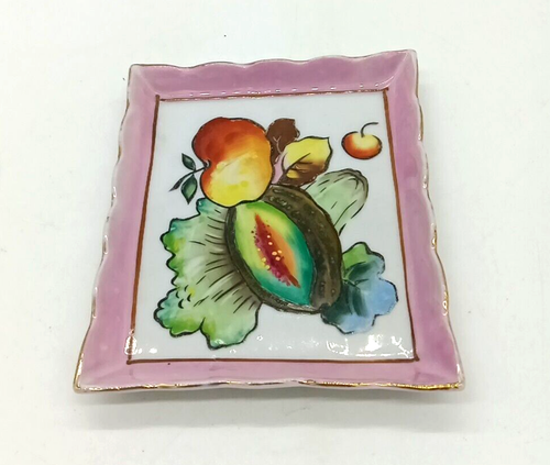Vintage Glanzgeschirr handbemalt Obst 6" Tablett Schmuck Süßigkeiten Schale - Bild 3 von 6