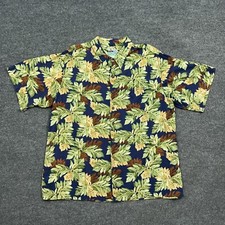 Vintage Reyn Spooner Mens Hawaiian Shirt XXL Blue Button Aloha Spun Rayon Leaf