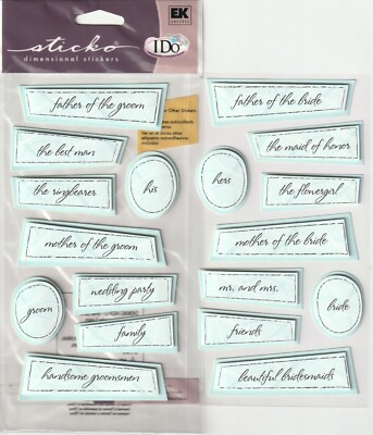 RARE! Jolee's WEDDING PARTY CAPTION FLAIR 3D stickers 66448 Fast FREE Ship!
