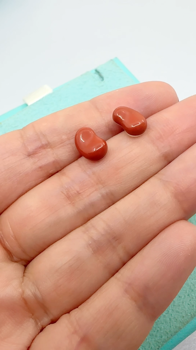 Tiffany & Co. 925 Silver Elsa Peretti 9mm Red Jasper Bean Earrings