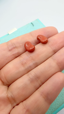 Tiffany & Co. 925 Silver Elsa Peretti 9mm Red Jasper Bean Earrings