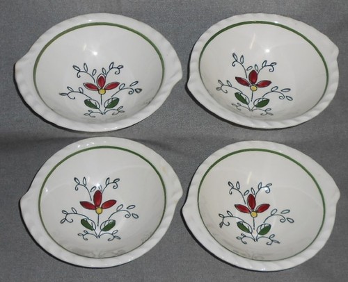 Set (4) Blue Ridge SAMPLER PATTERN HandPainted CEREAL BOWLS Piecrust Shape - 第 1/9 張圖片