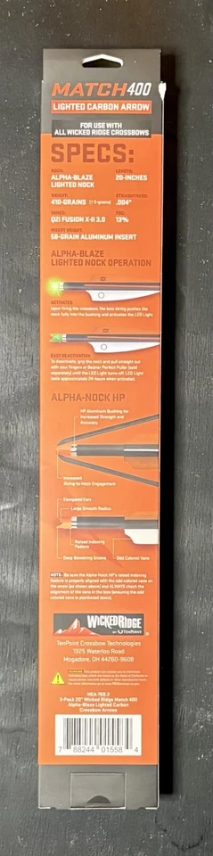 Wicked Ridge By Ten Point Match 400 Alpha Blaze Lighted Carbon Arrows 3 Pack New - Image 3 of 3