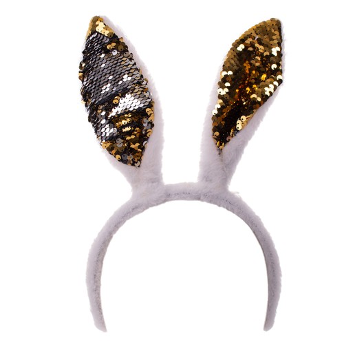 Magic Flip Sequin White Plush Bunny Ears Rabbit Costume Headband, One-Size - Bild 2 von 4