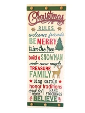Wood 3D Christmas Rules Sign Wall Plaque 28" x 10" Farmhouse Country Cottage