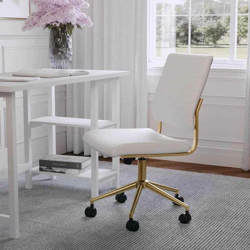 Ivy Faux Leather Adjustable Height with Wheels Office Chair in White Faux Leathe