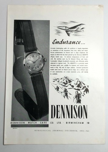 Dennison Aquatite Sir Edmund Hillary Mt Everest Vintage Watch Advertisement 1953 - 第 1/2 張圖片