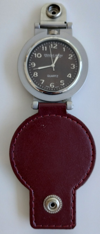Vintage Straight Arrow Black Pocket Watch Quartz W/ Brown Leather Belt Loop