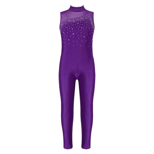 Kids Girls Leotards Sleeveless Jumpsuit Performance Bodysuit Stage Mock Neck - Picture 46 of 72