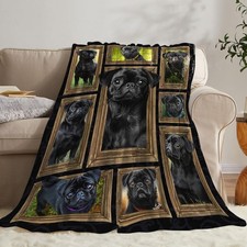 Black Pug Blanket Fleece Plush Flannel Super Soft Warm Dogs Decor 40x50 Inch