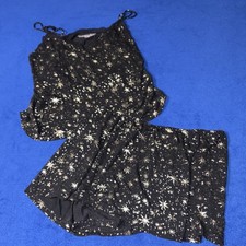 Victoria's Secret Cami Shorts Pajama Lounge Set Black Gold Bursts Medium