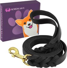 Leather Dog Leash, 5ft/6ft/8ft Braided Leash for 5Ft x 3/4", Black