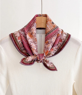 70% Cashmere 30% Silk 65X65cm Scarf Shawl floral Print Bandana
