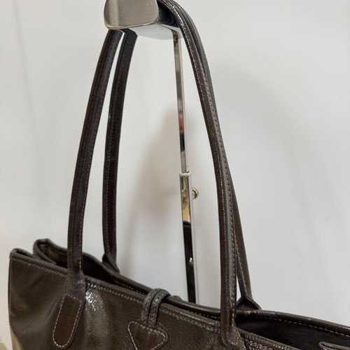 LONGCHAMP Le Rozo Tote Bag Enamel Leather Khaki Brown Rare Handbag Limited - Picture 5 of 12