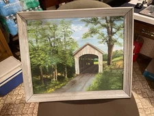 Oil Painting On Board Beeson Cover Bridge Burnt 1967 By Evelyn Livingston