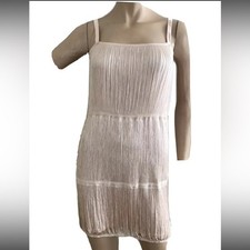 H&M Flapper Fringe Retro Art Deco 1920's White Lined Dress Women’s Size L