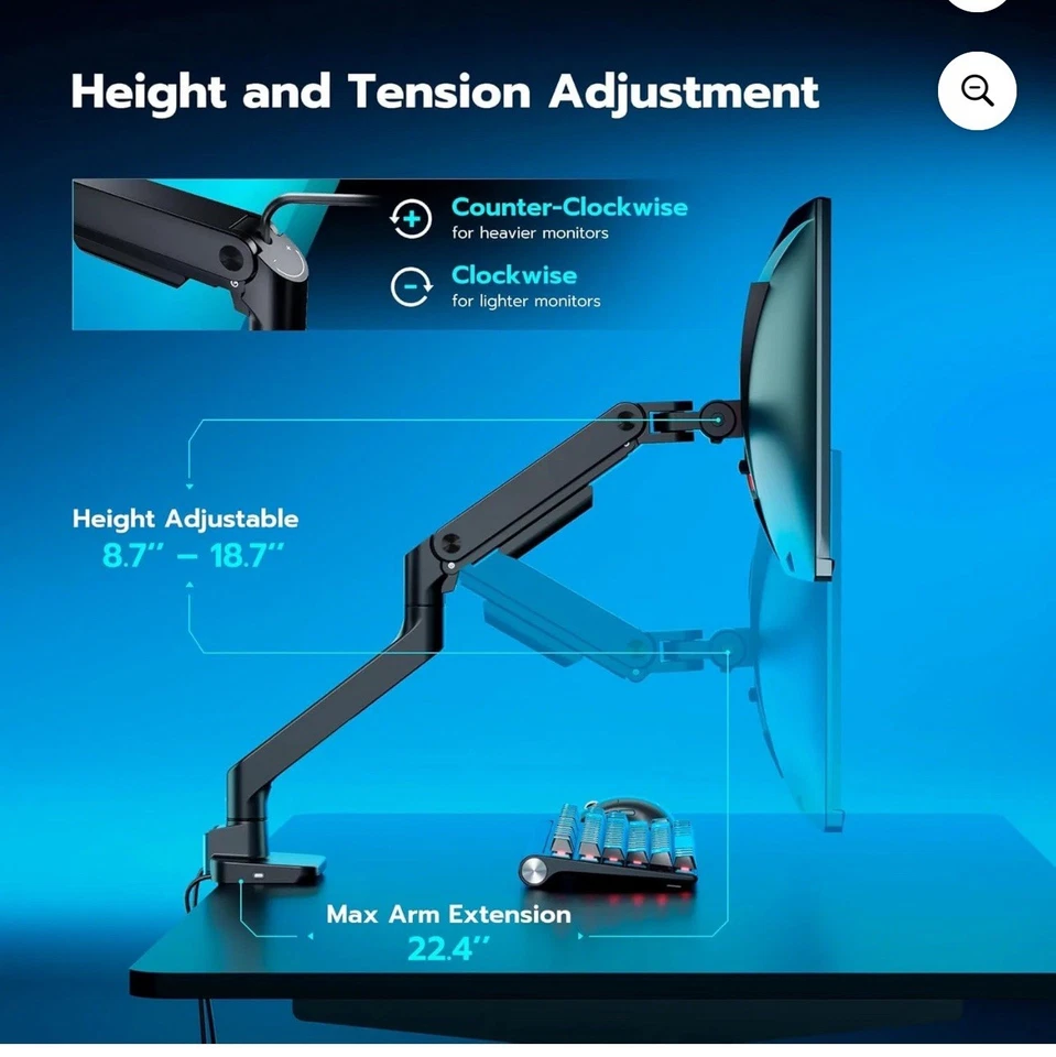 Ares Wing Heavy Duty Counterbalance Computer Monitor Arm GDT1004UC Black W/USB - Image 3 of 3