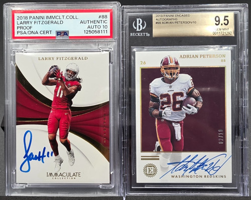 2018 L. Fitzgerald Immaculate Auto PSA 10 & 2019 A. Peterson Encased BGS 9.5 HOF