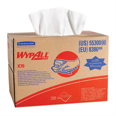 Kimberly Clark WypAll 55300 X70 Series Brag Box Cloth, 12-1/2 x 16.8 in, 200, Hy