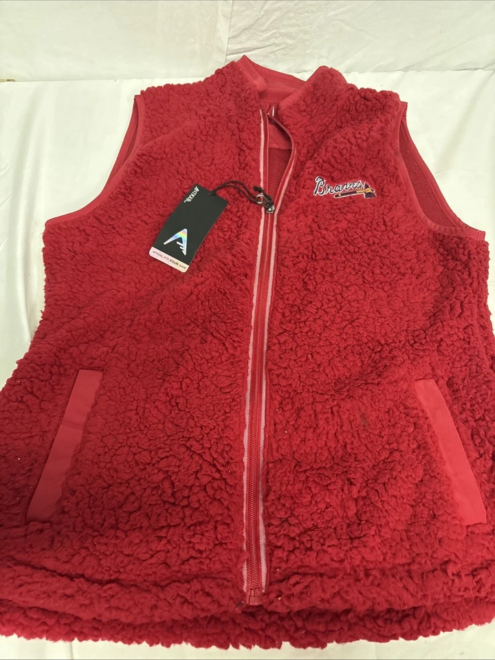 Atlanta Braves Antigua Sherpa Women's Size L Full-Zip Vest - Red MLB NWT - Image 2 of 4