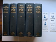 War Memoirs of David Lloyd George 5 volumes I II III IV V + publisher bookmarks