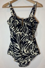 NWT Lands' End Bathing Suit Swim One Piece Removable Straps Cream Black 18W New