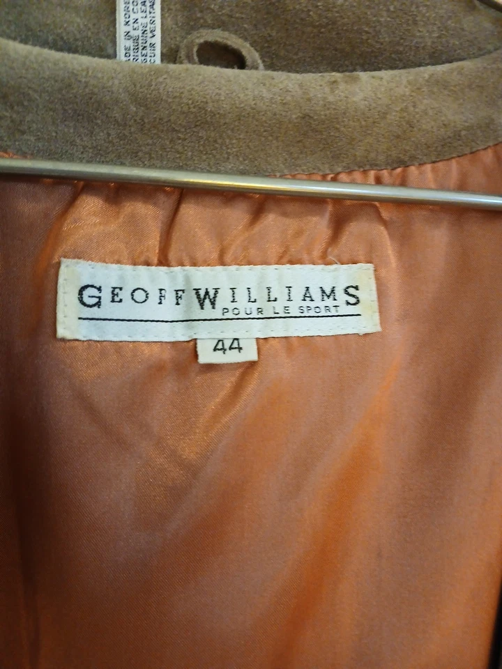 Vintage GEOFF WILLIAMS Heavy Tan Suede Fringe Leather Jacket Western Sz 44 Hip  - Image 3 of 4