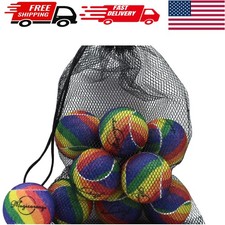 Durable 12 Pack Training Tennis Balls with Mesh Bag - Fun for Pets  Players