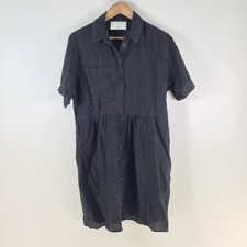 Decjuba shirt dress womens size S black linen short sleeve collar 117385
