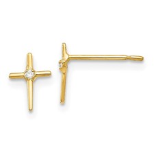 14k Yellow Gold Round Cut Cubic Zirconia Children's Cross Stud Earrings 0.18gm