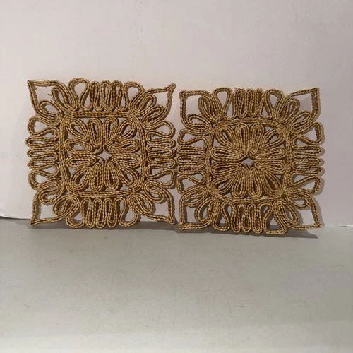 Vintage Bohemian Woven Straw Rattan Trivets Square Lot Of 2 - product listing photo