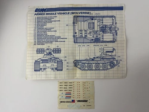 G.I. Joe Wolverine Original Instructions & Unused Decal Sticker Sheet 1983